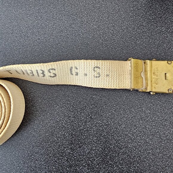 WWII US Army Solid Brass Belt Buckle and US Military Issued Web Belt - Picture 6 of 6